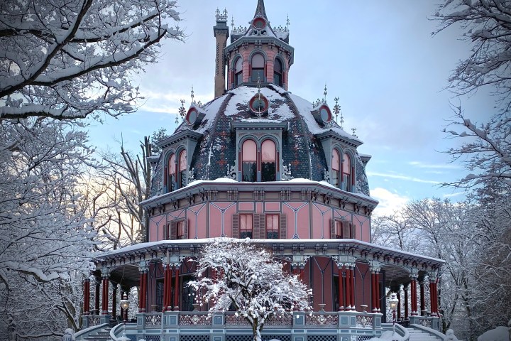 a building covered in snow